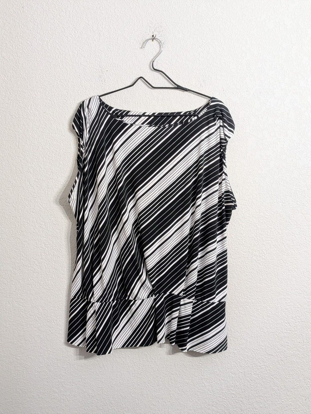 Worthington Black White Striped Blouse Plus Size 3X Cap Sleeve Career Business